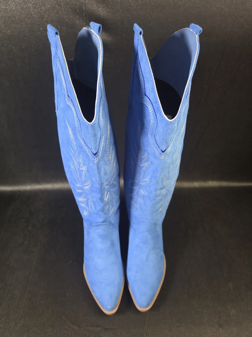 Women's Blue Cowboy Boots Size 8 Embroidered Western Faux Suede Tall Cowgirl